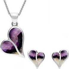 Blue Jewellery Sets C W Sellors Sterling Silver Blue John Split Heart Two Piece Set - Silver