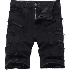 Shein Teen Boy Solid Color Fringed Denim Shorts