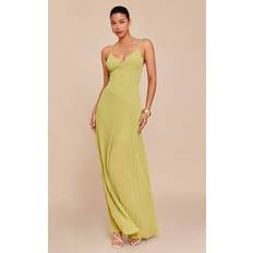 PrettyLittleThing Woven Pleated Hem Detail Spaghetti Maxi Dress - Olive
