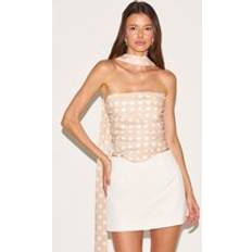 Beige Corsets PrettyLittleThing Polka Dot Printed Scarf Detail Corset - Sand