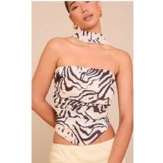 Black Corsets PrettyLittleThing Abstract Zebra Printed Scarf Detail Corset - Black
