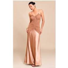 PrettyLittleThing Satin Maxi Slip Dress - Brown