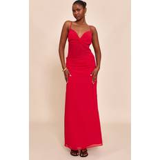 Silk Dresses PrettyLittleThing Tomato Red Chiffon Twist Cut Out Maxi Dress - Tomato Red