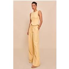 PrettyLittleThing Tailored Tie Detail Woven Wide Leg Trousers - Yellow