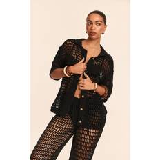 PrettyLittleThing Crochet Short Sleeve Beach Shirt - Black