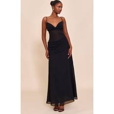 PrettyLittleThing Chiffon Twist Mesh Maxi Dress - Black