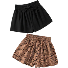 Shein Tween Girls' Woven Loose Fit Casual Shorts Set, Including Printed Shorts And Solid Color Shorts