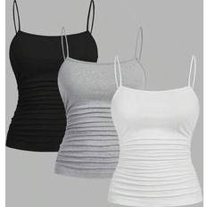 Shein 3pcs Set Women Plus Size Ruched Side Slim Fit Casual Camisole Top - Summer