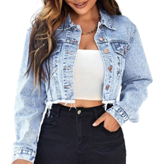 Shein Essnce Women's Solid Color Simple Long Sleeve Denim Jacket For Daily Wear