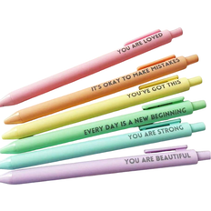 Shein X Jess 6pcs Pastel Motivational Inspirational Encouraging Pen Set - Retractable Happy Positive Pens, Black Ink, Easy Clip, Rubber Finished Ball Pens - Colorful & Cute Pens For Journaling, Writing Supplies