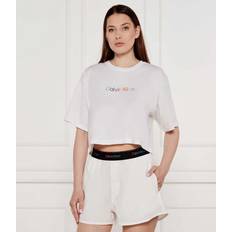 Calvin Klein Dame Pyjamasser Calvin Klein Boxy Cropped Pyjama Top - White