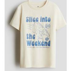 Överdelar H&M Beige T-shirt I Bomull Med Tryck - Crèmevit/Slice