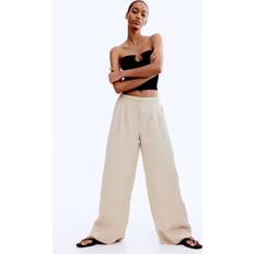 H&M Wide Linen-Blend Trousers - Beige