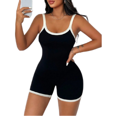 Shein Zolique Seamless Color-Contrasting Hot Girl Jumpsuit Unitard, Slim-Fit Bodycon Camisole Jumpsuit Unitard