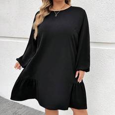 Shein Plus Size Women's Autumn And Winter Casual Loose Long-Sleeved Black Dress - Black