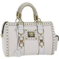Versace Bags Versace Preloved Medusa Embossed Leather Handbag - White
