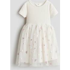 H&M Klänning Med Tyllkjol - Ljusbeige/Rosetter