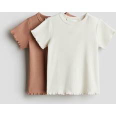 6-9M Överdelar H&M Ribbad Bomullströja 2-pack - Mörkbeige/Vit