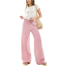 Stradivarius Flowing Textured Trousers - Pastel Pink