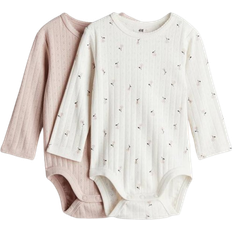 H&M Långärmad Body 2-pack - Ljusrosa/Blommig