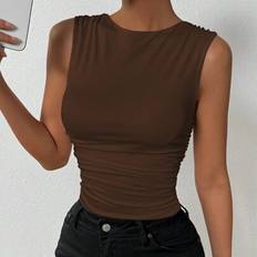 Shein Dammode Enkel Enfärgad Plisserad Camisole - Kaffebrun