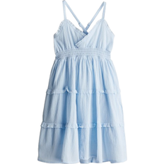 H&M Smocksyet Kjole Med Flæser - Blå