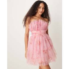 Bandeau Tiered Tulle Mini Dress Baby Pink Floral