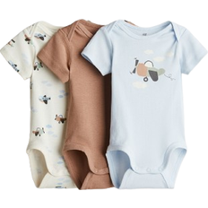 H&M Baby Bomullsbody Med Kuverthals - Ljusblå/Flygplan