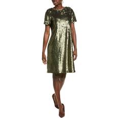 Women's Sequined Short-Sleeve Shift Dress - Olive Nigh
