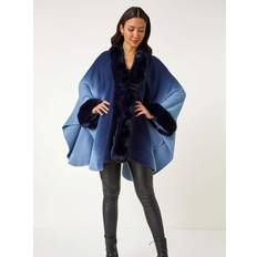 Blue Capes & Ponchos Roman Dip Dye Faux Fur Trim Cape - Blue