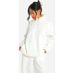 Boohoo L Jumpers boohoo Womens DSGN Studio Embroidered Half Zip Oversized Sweatshirt - Cream