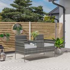 OutSunny Rattan with Glass Tea Table Charcoal Grey Garden Bench