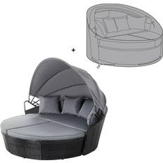EVRE Black Bali Day Bed Garden Furniture With Canopy & Cover Outdoor Lounge Set