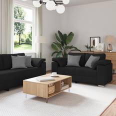 Möbler vidaXL 3+2 Med Dynor Svart Tyg Soffa