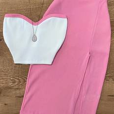 Pink Suits Temu Summer Sexy Fashionable Bodycon Off-Top Flared Skirt Set