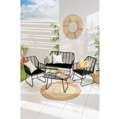 4 Piece Wicker Bamboo Style Garden Sofa Table and Chairs - Black