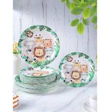 Shein 7/9 Inch Jungle Green Border Animal Disposable Paper Plates