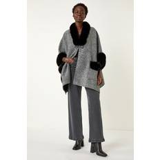 Black Capes & Ponchos Roman Faux Fur Pocket Knit Cape - Black