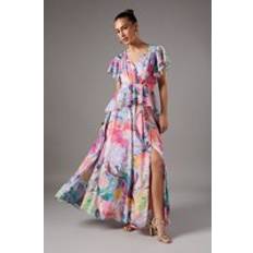 Printed V Neck Midaxi Wedding Guest Dress - Multi
