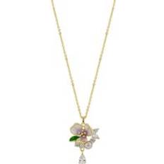 Spero London Pansy Violet Floral Necklace - Silver