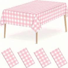 Shein 1pc 137*274cm Pink Plaid Tablecloth Waterproof & Oil-Proof Dining Table Cover For Birthday/Graduation Party, Wedding, Holiday, Outdoor Picnic,Christmas Tablecloth Pink (274x137cm)