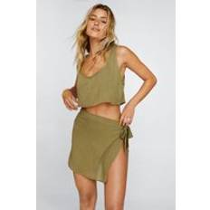 Green - Women Swimsuit Cover-Ups & Sarong Wraps Nasty Gal Crop Top and Mini Sarong Cover Up Set - Khaki