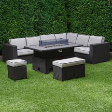 Patio Dining Sets on sale DS Living Monica Black Rattan Garden Furniture 6 Seater Fire Pit Patio Dining Set