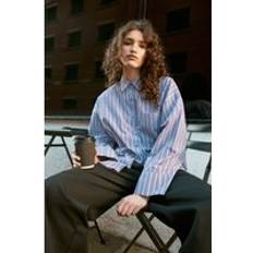 Purple Shirts Nasty Gal Cotton Stripe Extreme Oversized Wide Cuff Shirt - Purple