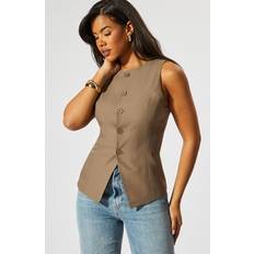 Beige Vests Misspap Tailored High Neck Waistcoat - Beige