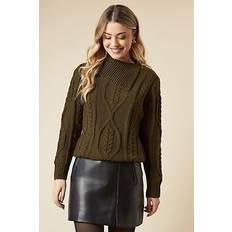 Clothing Dorothy Perkins Cable Knit Split Neck Jumper - Khaki