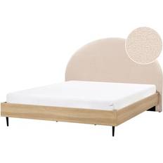 Betten & Matratzen Beliani Bett Bouclé Beige Mit Lattenrost 180 x 200 cm Gepolstertes Kopfteil Rahmenbett
