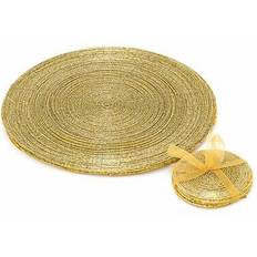 Home Set of 4 Gold Beaded Glass Coasters and Placemats Coaster 4pcs