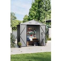 Garden Sanctuary Metal Storage Shed 4 x 6 ft with Lockable Door Grey - One Size (Building Area )