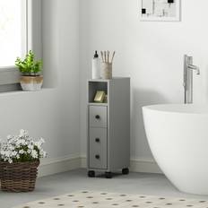Bathroom cabinet kleankin Slim Bathroom Storage with 2 Drawers 2 Open and Wheels Grey